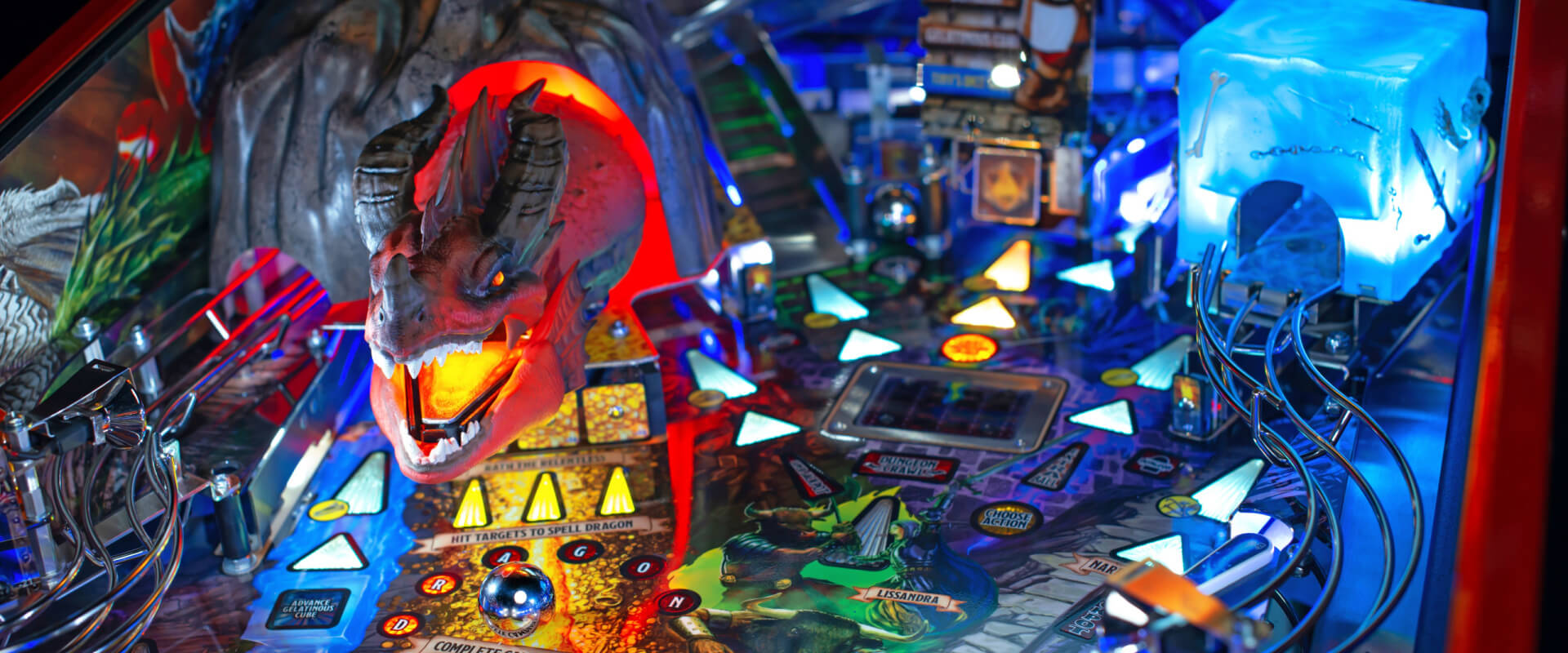 Stern Dungeons & Dragons: The Tyrant's Eye Limited Edition pinball machine featuring red dragon Rath the Relentless